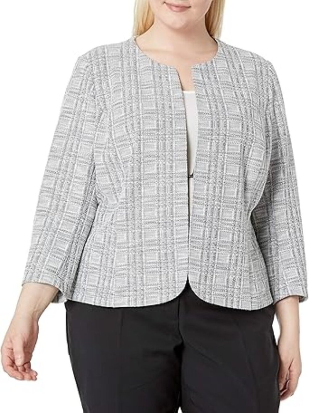 Kasper Women's Stretch Jacquard Cardigan with Black Piping Shrug Sweater / 1X